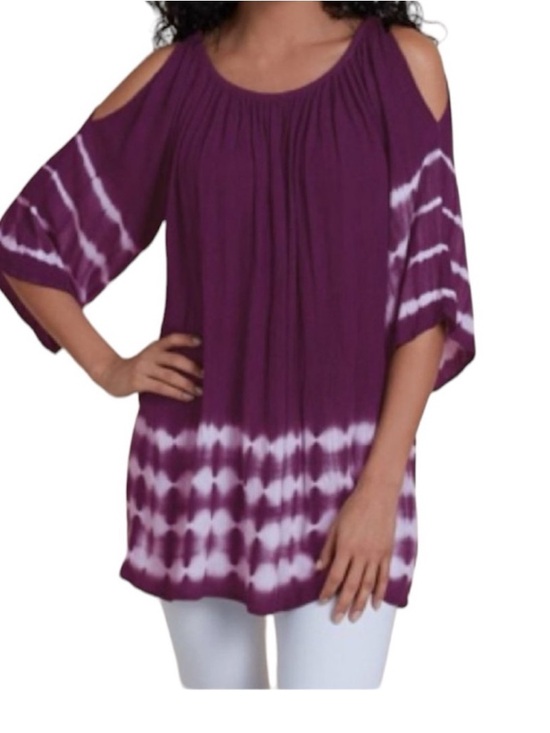 Soft Surroundings Tops - Soft Surroundings > Purple Tie-Dye Cold Shoulder Peasant Top Medium